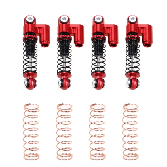 4-Pack Aluminum Alloy RC Pressure Shock Absorbers - 37mm Total Length, 32mm Hole Center Distance, Red Finish with Screws and Spare Springs for Axial SCX24 AXI90081