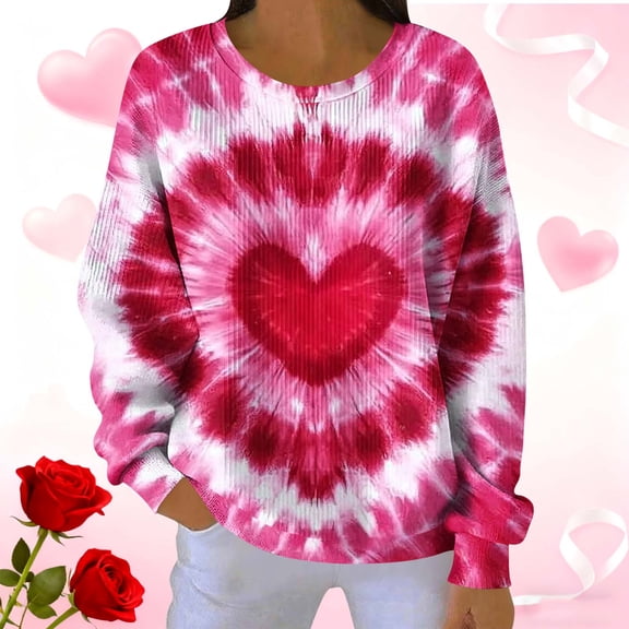 Qzwdhjm Women's Sweatshirt Crewneck Tie Dye Pullovers Loose Cropped Long Sleeve Tops for Women Purple XL