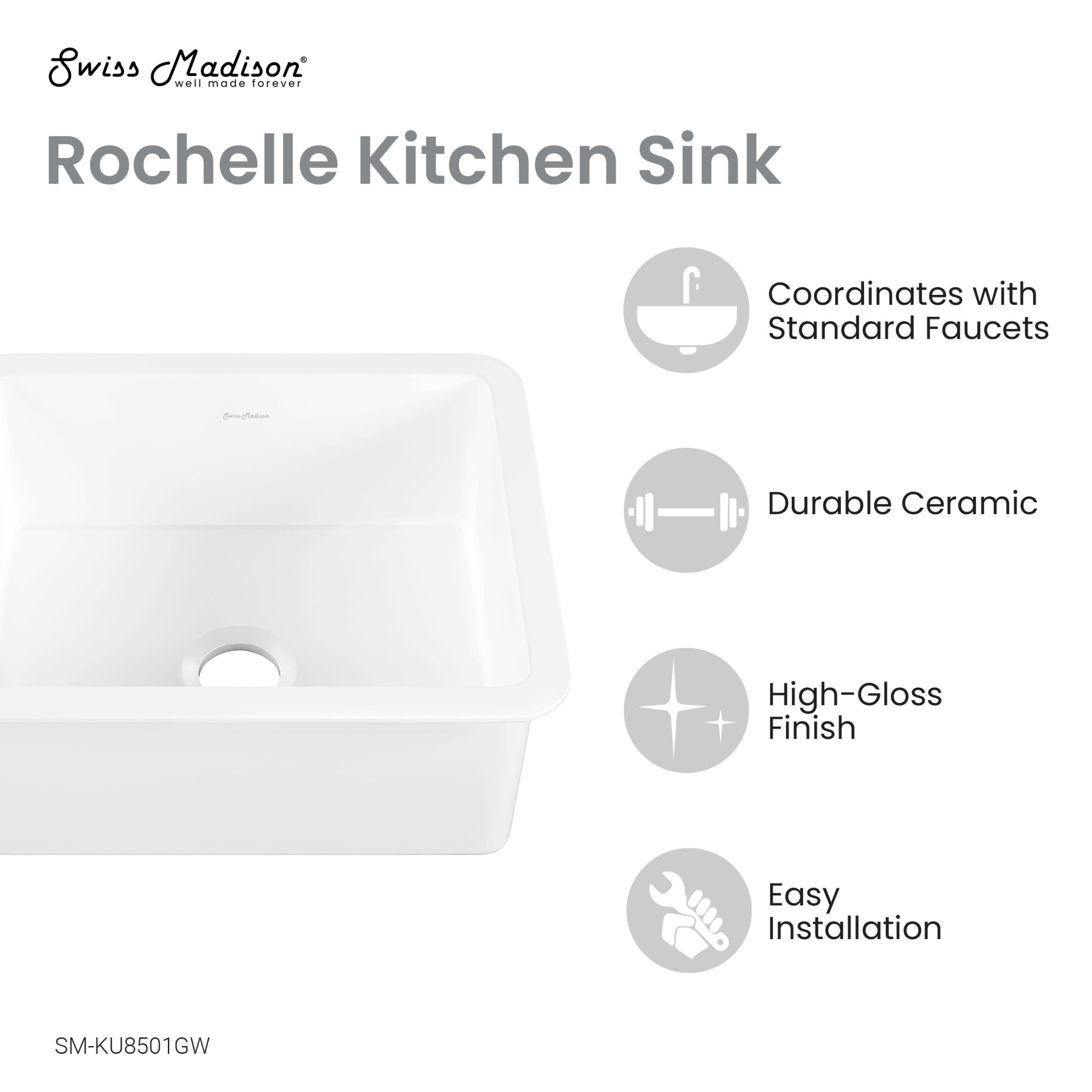 Rochelle 24 x 18 ceramic single basin, drop-in/undermount kitchen sink