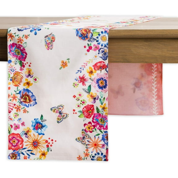 Maison d' Hermine Happy Florals - High Summer 100% Cotton Table Runner for Party | Dinner | Holidays | Kitchen | Spring/Summer [Double Layer (14.5 Inch by 108 Inch)]