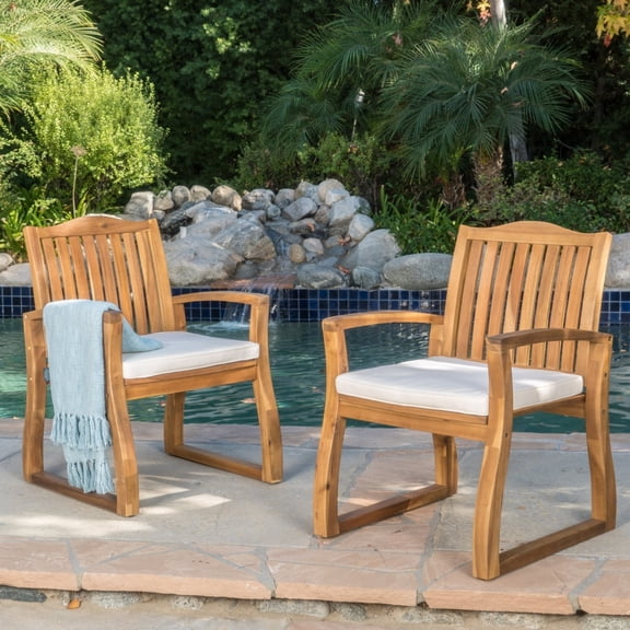Tampa Teak Finish Acacia Wood Outdoor Patio Dining Chairs Set of 2