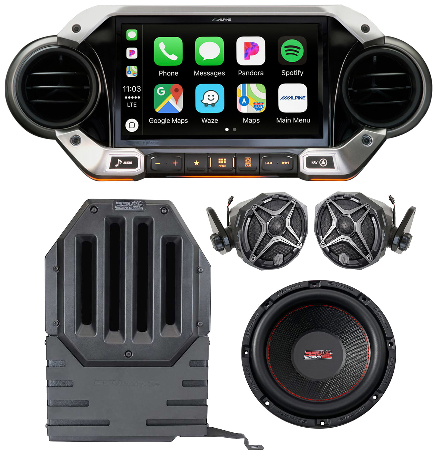 ALPINE CarPlay Receiver and SSV Subwoofer and Cage Speakers For 2018-Up Jeep  Wrangler JL 