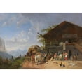 thumbnail image 2 of Heinrich Bürkel 24x18 Black Ornate Framed Double Matted Museum Art Print Titled: Rest in Front of an Inn in the Mountains (1846-1857), 2 of 5