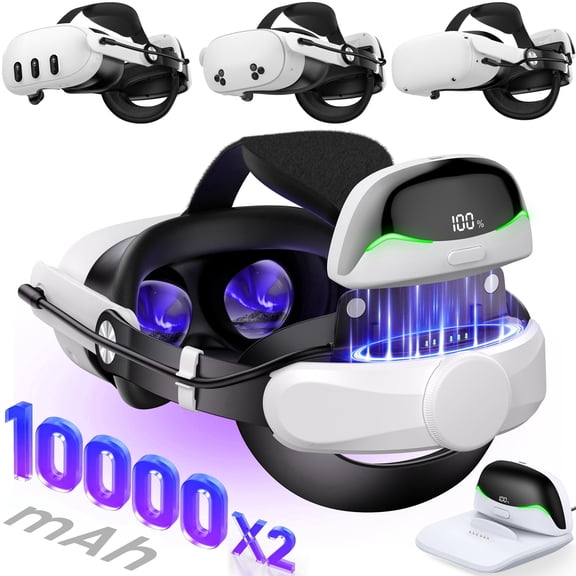 EUROA VR Head Strap with 2x10000mAh Magnetic attachment rechargeable battery for Oculus Quest 2/3/3S VR Headset