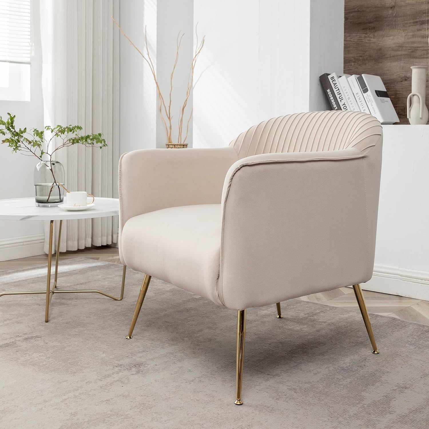 US Pride Furniture Contemporary Velvet Accent Chairs for Living Room Bedroom and Entryway Modern Armchair with Sleek Metal Legs Elegant Seating Solution for Small Spaces Tan