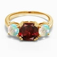 thumbnail image 2 of Gem Stone King 18K Yellow Gold Plated Silver Red Garnet and Simulated White Opal 3-Stone Engagement Ring for Women | 3.50 Cttw | January Birthstone | Cushion 8MM | Size 9, 2 of 5