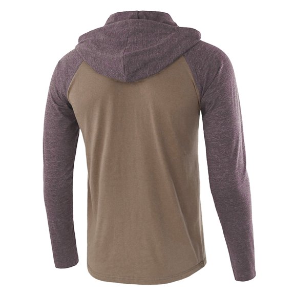 Aayomet Mens Shirts Long SleeveMens Fashion Casual Color Matching Raglan Sleeves Drawstring Hoodie Long Sleeve T Shirt Top Blouse Cotton Tees for Men,Brown M