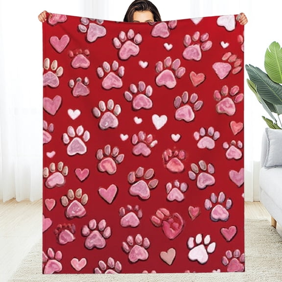 RKSupls Valentines Day Throw Blanket, Dog Cat Paw Prints Soft Flannel Throw Blanket, Fuzzy Warm Cozy Christmas Blanket for Couch Bed Home Travel Decor, 30*40in