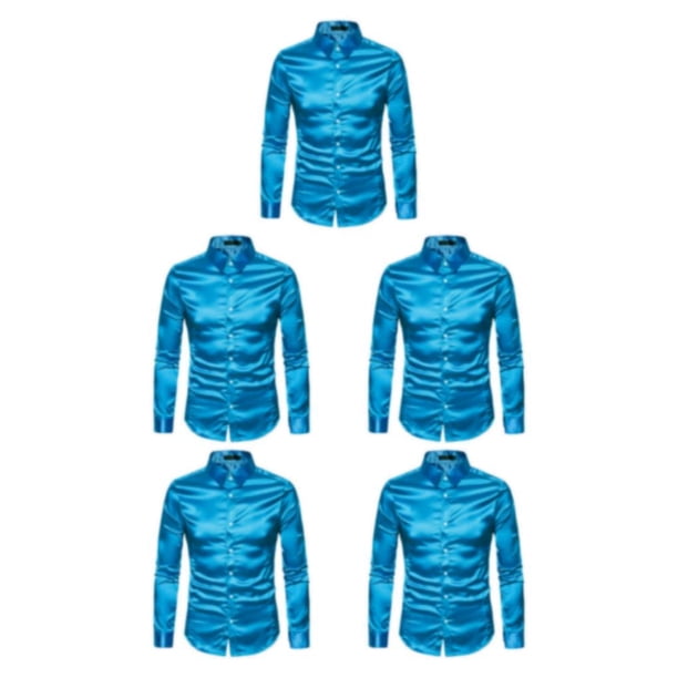 Qarigey Camisa satinada lisa para hombre Casual Slim Fit - Grande y de secado rápido para cualquier ocasión Funcional antiarrugas Boda azul M Type2 NO2