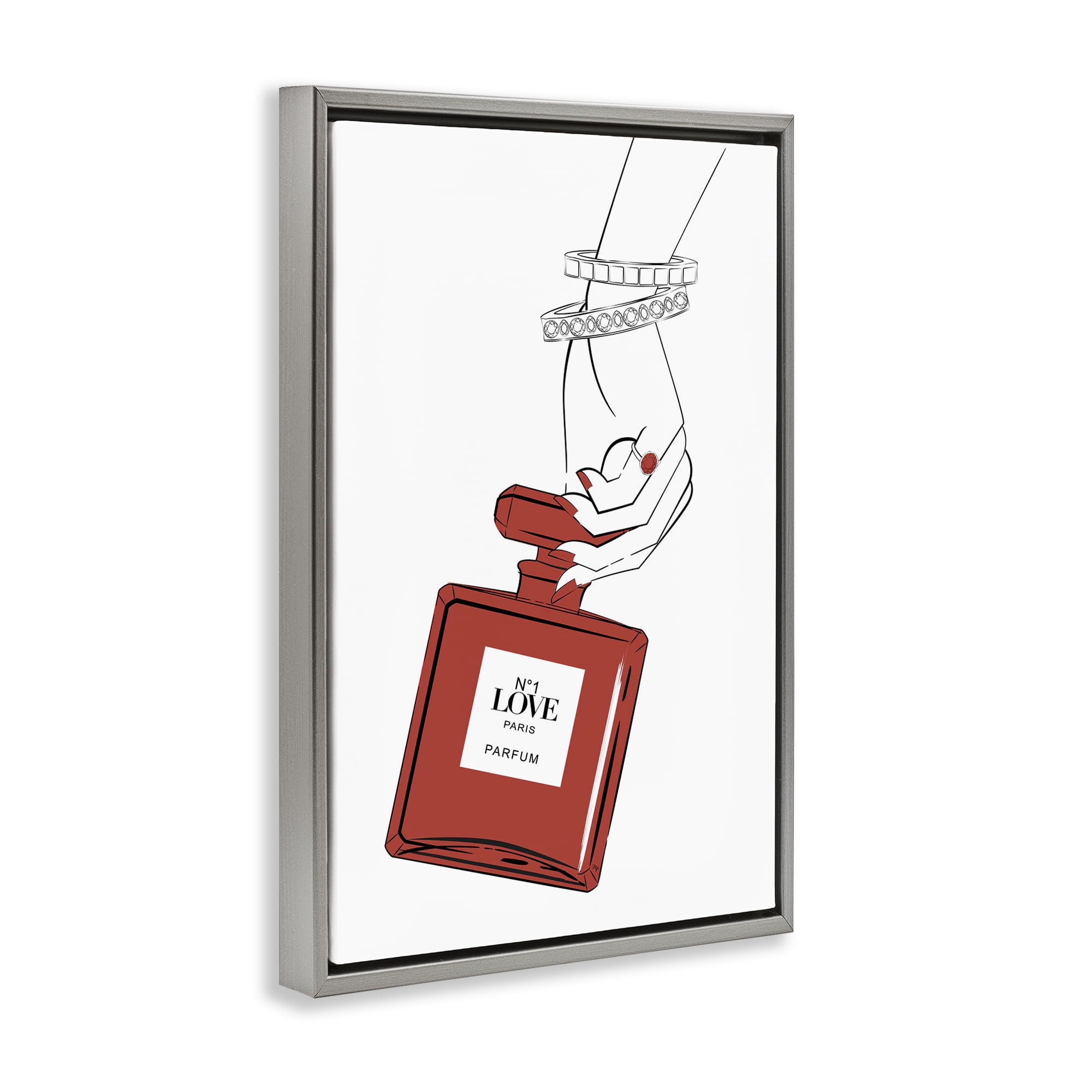 Stupell Industries Red Perfume In Hand Gray Framed Floater Canvas Wall Art, design by Martina Pavlova