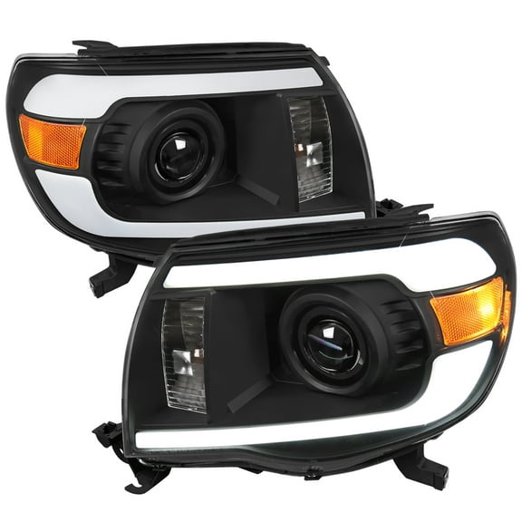Spec-D Tuning Black Projector Headlights w/ LED Tube Compatible with 2005-2011 Toyota Tacoma, Left Right Pair Headlamps Assembly