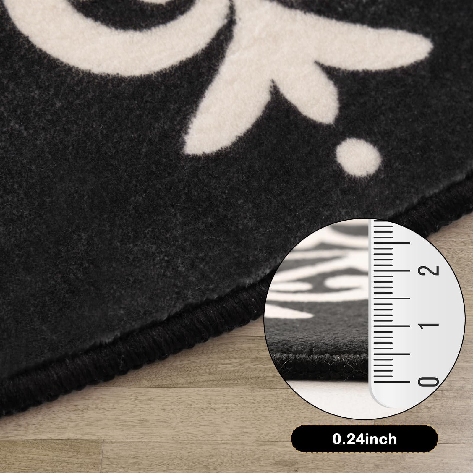 Carvapet Round Area Rug for Living Room, Non Slip Machine Washable Bathroom Rugs, Extra Soft Rugs for Bedroom, Boho Mandala Print Circle Rugs, 3ft Round Black