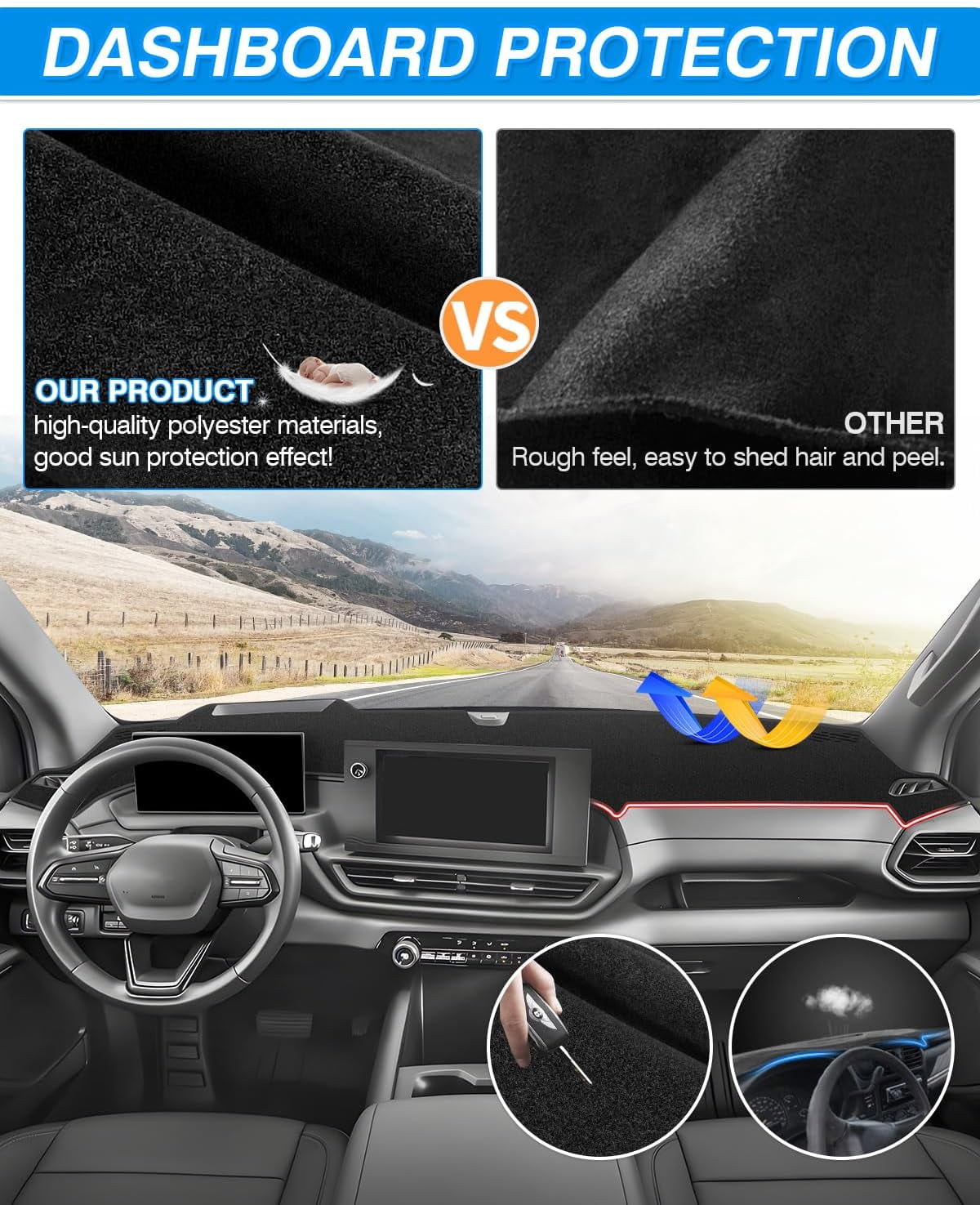 PRM Dash Cover Compatible with Silverado EV WT 2024 2025 2026 (Not for RST Version) Dashboard Cover Mat Silverado EV Accessories Non-Slip Carpet Sunshield Glare UV Rays Protector (Polyester)