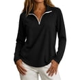 thumbnail image 6 of yeiolnoer Tops for Women Loose Fit Long Sleeve Casual Shirts Quarter Zip Lapel T Shirt for Athletic Workout(Black,Medium), 6 of 6