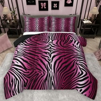 Homewish Chic Zebra Print Queen Comforter Set,Abstract Geometric Stripes Bedding Sets,Pink White Black Bedding Comforter Set For Adults,Breathable Home Decor Reversible,3 Pieces