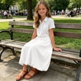 thumbnail image 5 of Zpanxa Girls Summer Clothes Kids Girls Skirt Casual Midi A-Line Plain Side Pocket Elastic High Waist Flowy Hem Skirts White 11 Years, 5 of 9