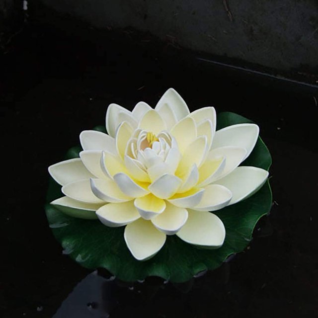 Flor de loto artificial de calidad superior Lirio de agua flotante falso Jardín Estanque Pecera Decoración Planta-Leche Li-ly blanco, 17 cm, 1 pieza ShuxiuWang 9024735172949