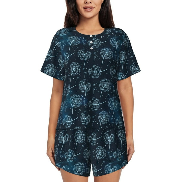 Fotbe Dandelions Conjunto de Pijama Estampado para Mujer, 2 Piezas, Ropa de Dormir con Camiseta de Manga Corta y Shorts Suaves-Small