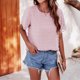 thumbnail image 3 of Camiseta de mujer de gasa con lunares, camiseta suelta, cuello redondo, manga corta, blusa, rosa, M Monstrate AP003107-07, 3 of 6