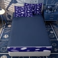 thumbnail image 4 of Erosebridal Pastel Hockey Puck Print Zipper Queen Comforter Set with Fitted Sheet and 2 Pillowcases,Gradient Disc Dark Blue Background Accent Zipper Bedding Set,4 Pieces,Navy Blue Reversible, 4 of 6