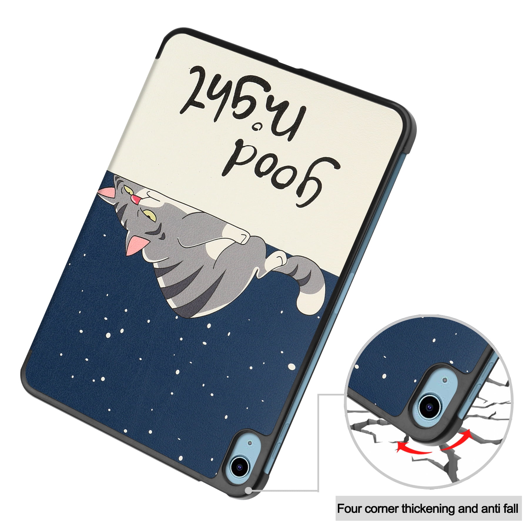 Case for Apple iPad 10th Generation 10.9 Inch Case 2022, PU Leather Thin Slim Lightweight Trifold Shell Corner Protection Smart Folio Cover with Auto Sleep/Wake and Support Pencil Holder, Cute Cat