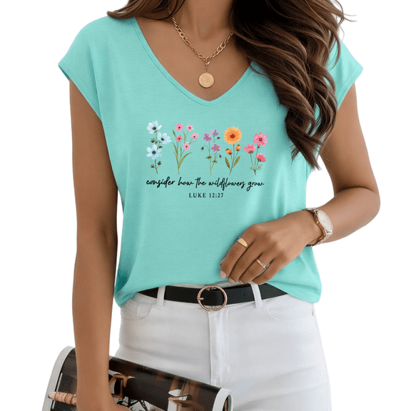 UNISHE Women's Blue Christian Inspirational Wildflower Graphic V-Neck Sleeveless T-Shirt Outdoor Vacation Light S-5XL Tank Top