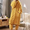thumbnail image 4 of Jinhomg Winter Flannel Sleepwear for Women 2 Piece Thick Warm Pajamas Sets Soft Cozy Long Length Button Down Hooded Cardigan and Pants 90 off Clearance Sale Yellow M, 4 of 10