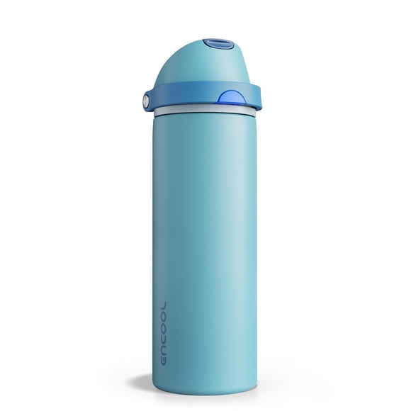 Botella de agua aislada con pajita – Encool botella de agua de acero inoxidable con tapa de botón, a prueba de fugas y sin BPA, mantiene el frío durante 24 horas para deportes, viajes, gimnasio (24 oz