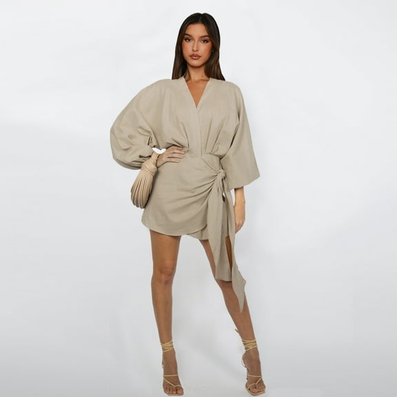 Serenity Wrap Dress (XL, Beige)