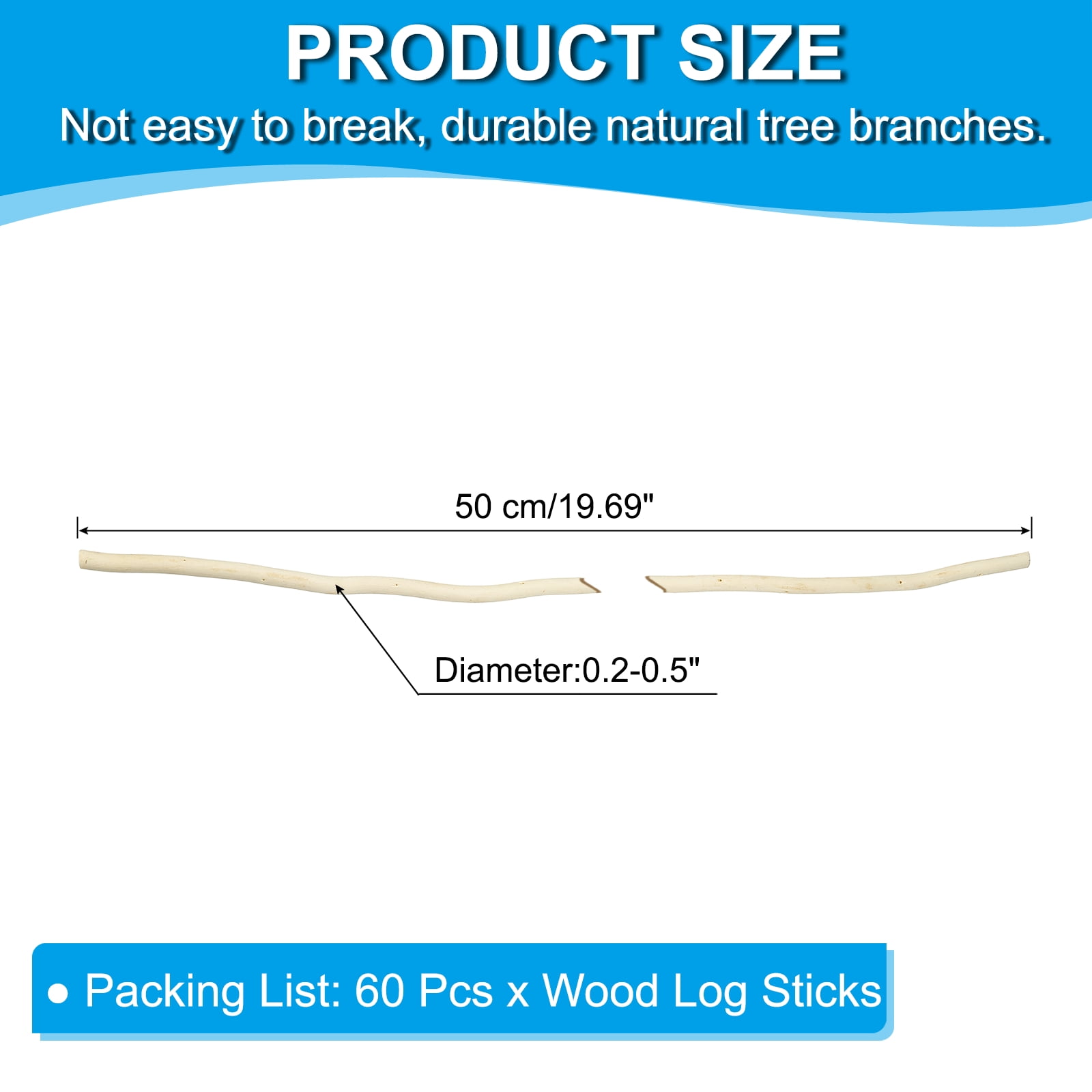 Uxcell 60 Pcs / 50cm Wood Log Sticks, 0.2-0.5inch inch in Diameter Natural Wood Craft Sticks, Dried Wood Sticks Decorative Wood Branch Sticks for DIY Crafts Accessory Photo Props, White