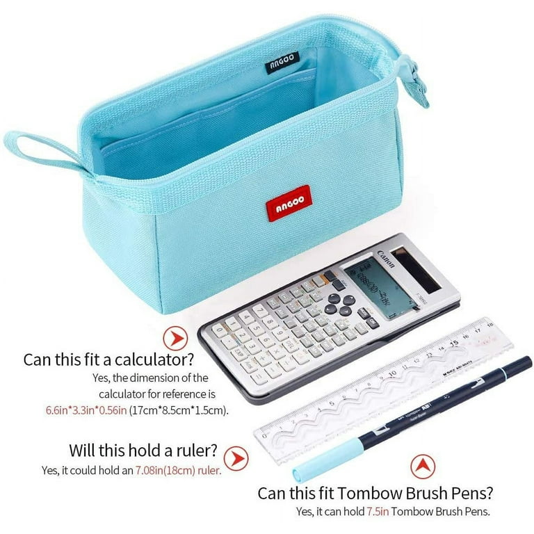 Stationery Pal Stand Up Pencil Case - Dark Blue + Gray Side