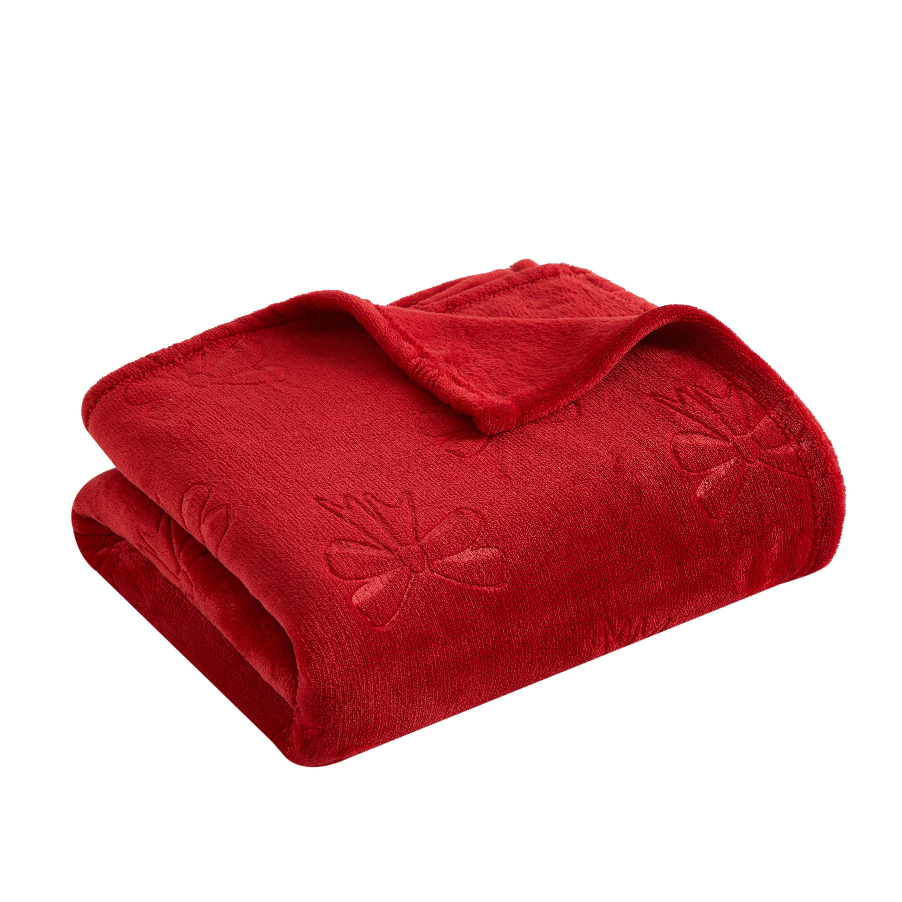 Holiday Time Cozy Christmas Plush Embossed Bows Overized Throw Blanket, 50"x70"