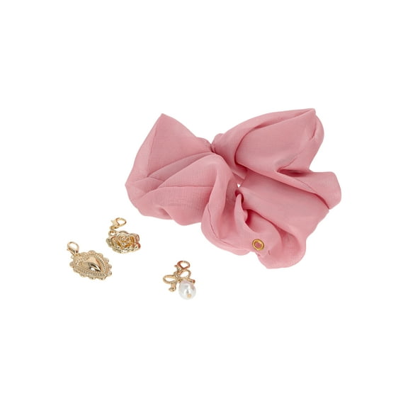 No Boundaries Women's Hair Tie with Charms Set, Blush, 4-Piece, One Size