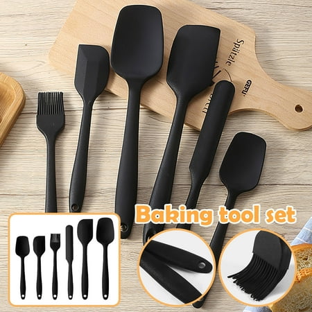 

6 Pcs Silicone Spatula Set Food Grade Silicone Rubber Spatula Set Kitchen Utensils Heat Resistant Non Stick Rubber Kitchen Scraper Spatulas for Cooking Baking and Mixing(Black)