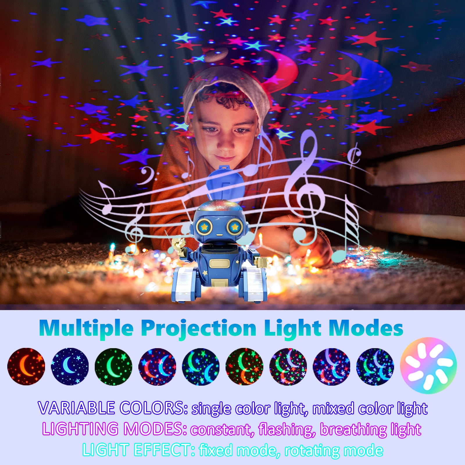 Aikmi Robot Toys for Kids 5-8, Rechargeable Remote Control Robot with Projector Night Light for Kids, Gesture Sensor, Music, Toys for 6 Year Old Boys Girls Birthday Present Christmas Gifts Boys Toys