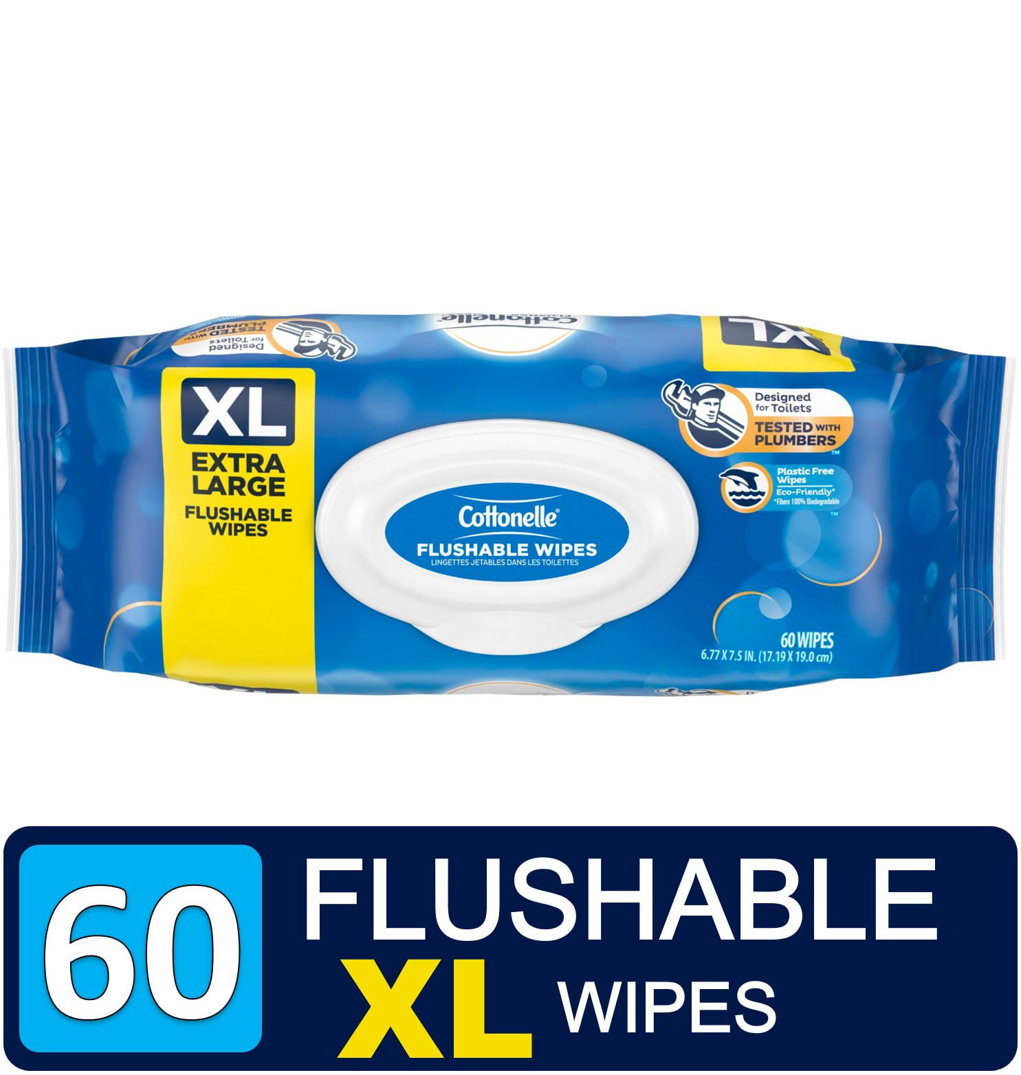 Photo 1 of Cottonelle XL Flushable Wet Wipes, Adult Wipes Large, 4 Flip-Top Packs, 240 Total Flushable Wipes (4 Packs of 60 Wipes) OLD 4 Flip-Top Packs