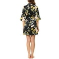 thumbnail image 3 of INSPIRE CHIC Women's Silk Robes 3/4 Sleeves Tie Waist Floral Satin Pajamas S Black, 3 of 6