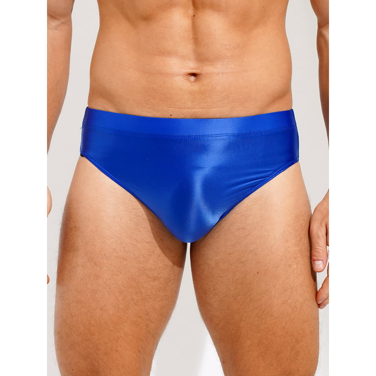 IEFIEL Mens Solid Color Underwear Glossy High Waist Swimming Underpants  Sunbathing Bikini Briefs Royal Blue XL