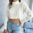 thumbnail image 2 of Women'S Cropped Turtle-Neck Sweater Knitted Pullover Sweaters Long Sleeve Crew Neck Jumper Tops White S, 2 of 8