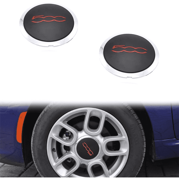 Autpvcol Car Wheel Centre Cap White Circle Red Letter,Wheel hub caps with chrome rim for Fiat 500 51884863 compatible with 68078419AC 68078421AC (2 pack)