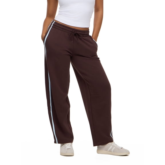 Forever 21 Women's Barrel Leg Fleece Jogger with Side Stripe, Brown, XS-XL