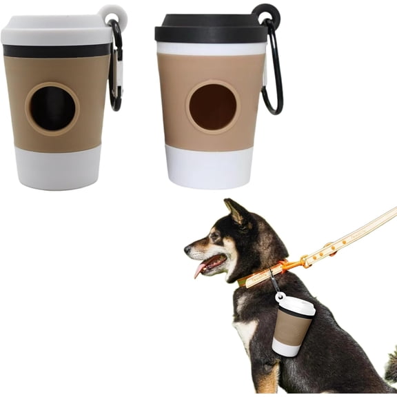 Dog Poop Bag Dispenser, Coffee Cup Shape, 2 In 1 With Carabiner Clip, 2 Pcs, Waste Organizer