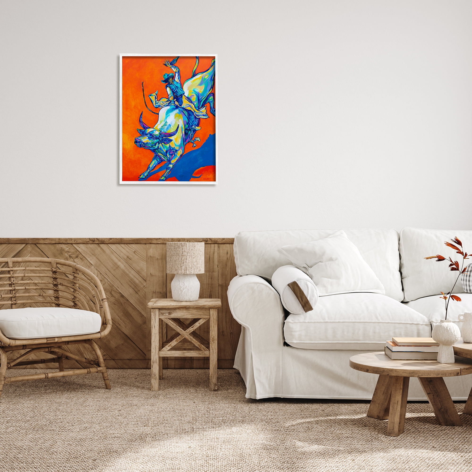 Stupell Industries Modern Rodeo Painting Animals & Insects Painting White Framed Art Print Wall Art, 24 x 30