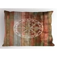 thumbnail image 1 of Marine Life Pillow Sham Ocean Sea Life Yacht Themed Warm Colored Wooden Backdrop with Compass Image, Decorative Standard King Size Printed Pillowcase, 36 X 20 Inches, Multicolor, by Ambesonne, 1 of 2