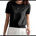 thumbnail image 3 of Suéter Holgado de Verano para Mujer, Suave, de Corta y Cuello Redondo, Estilo Informal, Conjuntos de Moda 2025 Negro S, 3 of 10