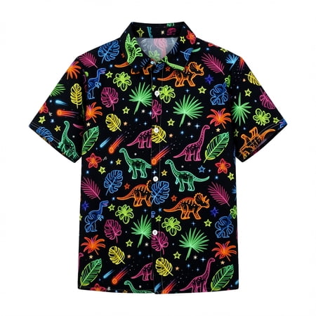 Likimi Toddler Girls Boys T-Shirts Summer Lapel Button Down Cartoon Print Short Sleeved Comfortnable Tees Black Size 3-4 Years