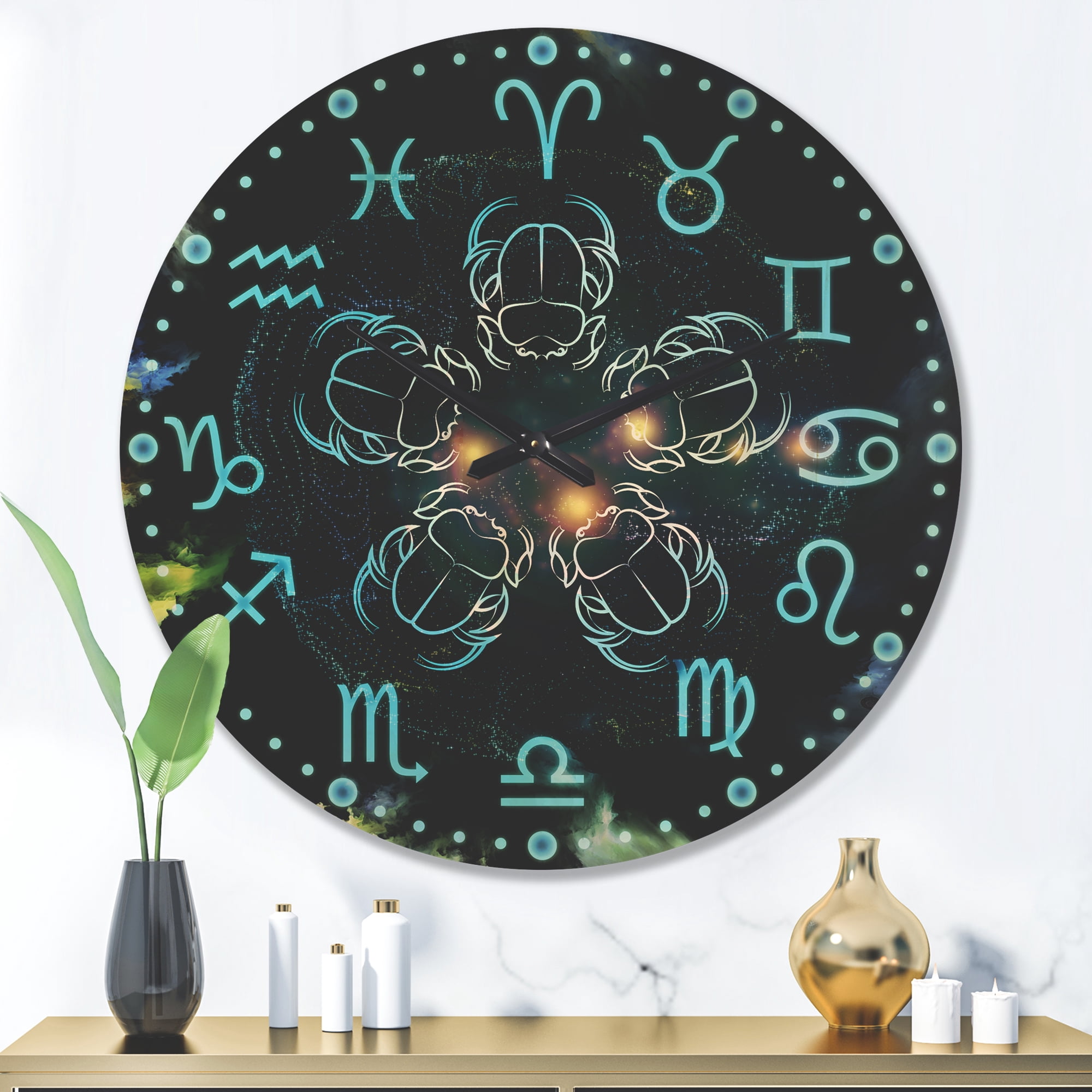 Designart 'Scarabs With Astrology' Modern Wood Wall Clock