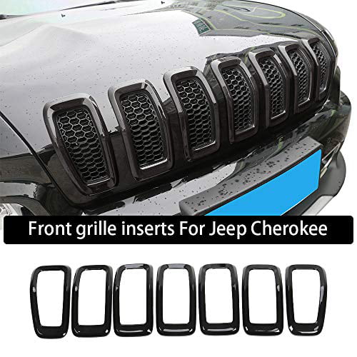 automotive-aftermarket Fits for 2014-18 Jeep Cherokee Front Grille Inserts Mesh Grill Trim Accessories-Black 