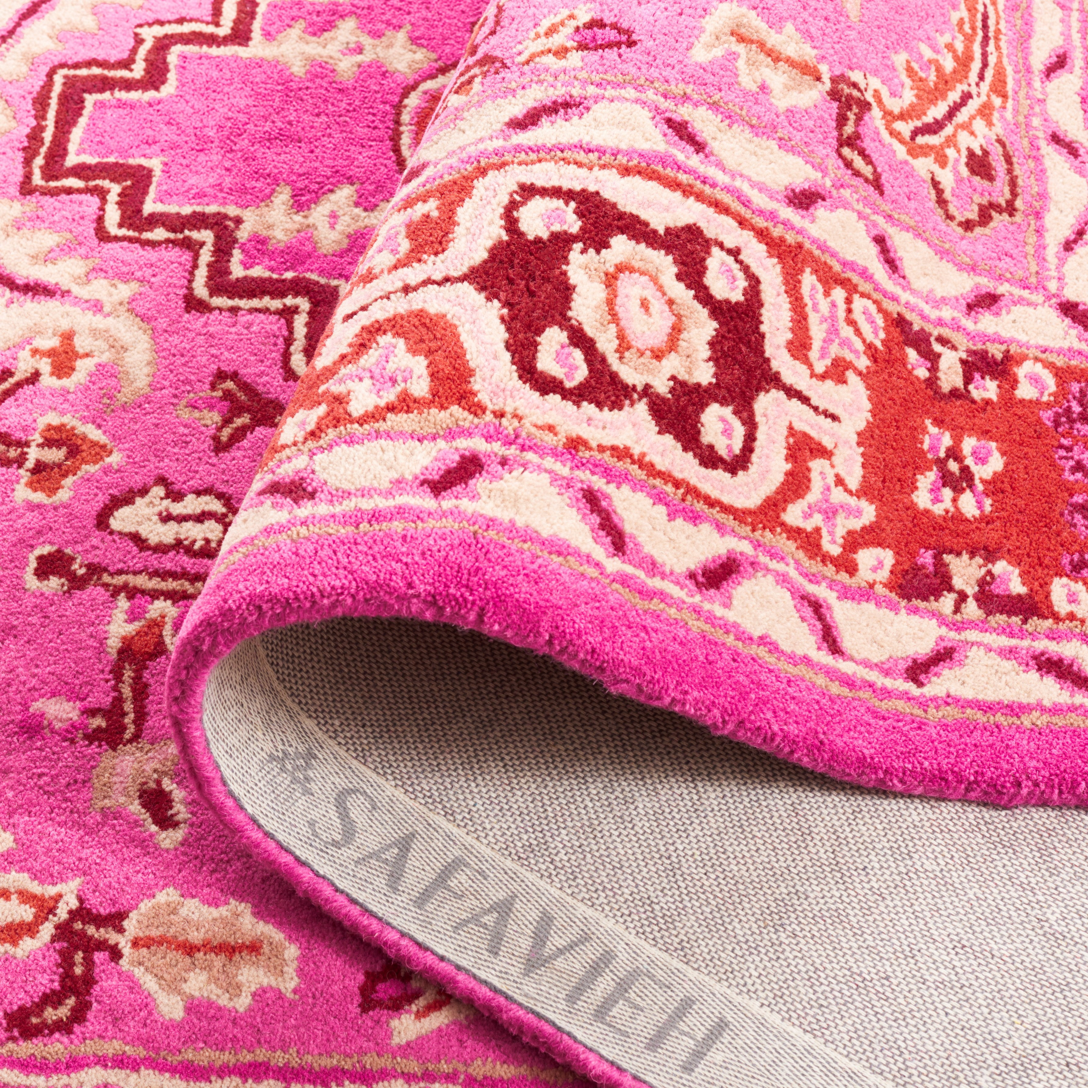 SAFAVIEH Bellagio Major Bordered Wool Area Rug, Red/Pink, 5' x 5' Round