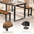 thumbnail image 3 of PAPROOS Dining Table Set for 4, 3-Piece Kitchen Table Set with 2 Benches, Metal Frame, Modern Dining Room Table Set for Home, Cafeteria, Bar, Brown, 3 of 9